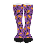 Halloween Bat And Pumpkin Pattern Print Long Socks