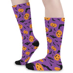 Halloween Bat And Pumpkin Pattern Print Long Socks