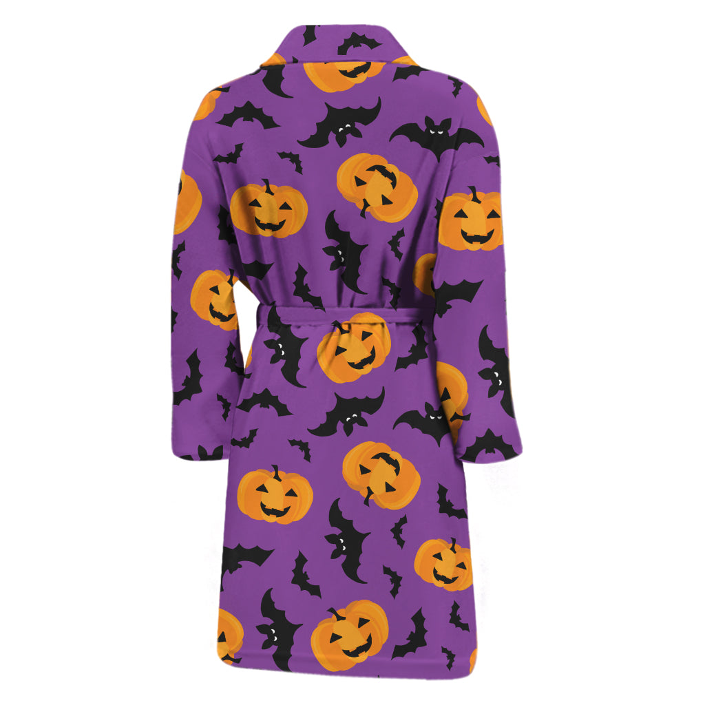 Halloween Bat And Pumpkin Pattern Print Men's Bathrobe