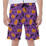 Halloween Bat And Pumpkin Pattern Print Men's Beach Shorts