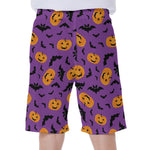 Halloween Bat And Pumpkin Pattern Print Men's Beach Shorts