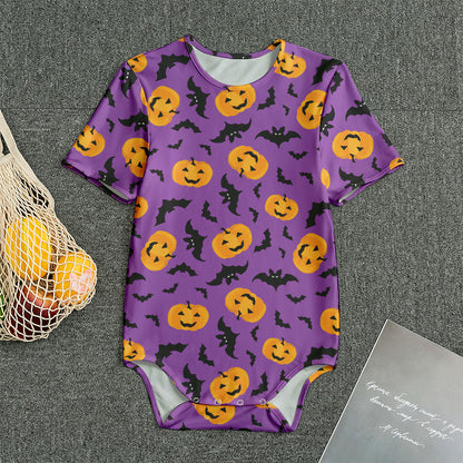 Halloween Bat And Pumpkin Pattern Print Men's Bodysuit