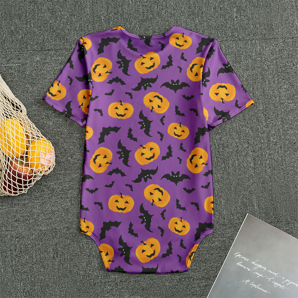 Halloween Bat And Pumpkin Pattern Print Men's Bodysuit