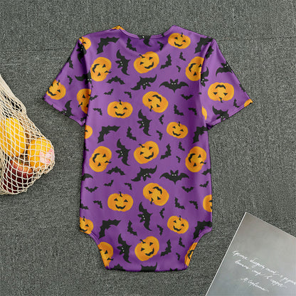 Halloween Bat And Pumpkin Pattern Print Men's Bodysuit