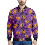 Halloween Bat And Pumpkin Pattern Print Men's Bomber Jacket