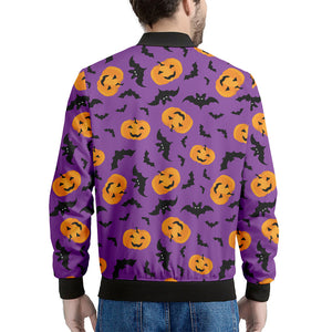 Halloween Bat And Pumpkin Pattern Print Men's Bomber Jacket