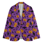 Halloween Bat And Pumpkin Pattern Print Men's Cotton Blazer