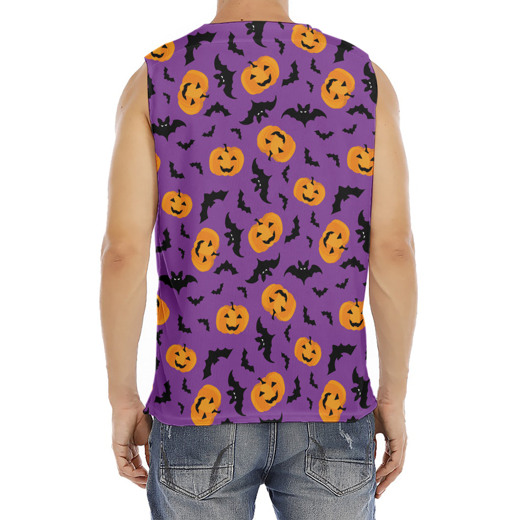 Halloween Bat And Pumpkin Pattern Print Men's Fitness Tank Top