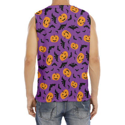 Halloween Bat And Pumpkin Pattern Print Men's Fitness Tank Top