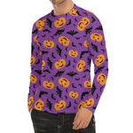 Halloween Bat And Pumpkin Pattern Print Men's Long Sleeve Rash Guard