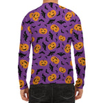 Halloween Bat And Pumpkin Pattern Print Men's Long Sleeve Rash Guard