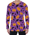 Halloween Bat And Pumpkin Pattern Print Men's Long Sleeve T-Shirt