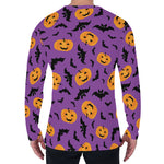 Halloween Bat And Pumpkin Pattern Print Men's Long Sleeve T-Shirt