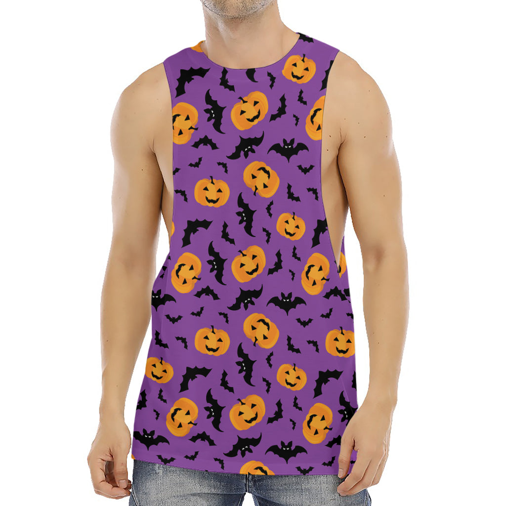 Halloween Bat And Pumpkin Pattern Print Men's Muscle Tank Top