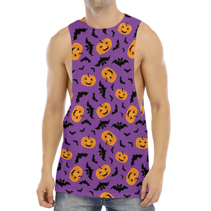 Halloween Bat And Pumpkin Pattern Print Men's Muscle Tank Top