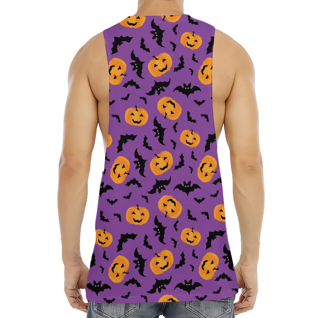Halloween Bat And Pumpkin Pattern Print Men's Muscle Tank Top