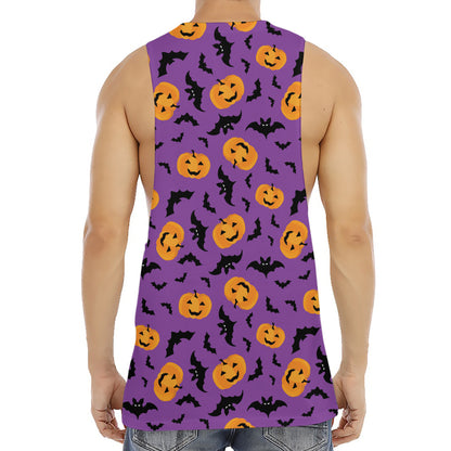 Halloween Bat And Pumpkin Pattern Print Men's Muscle Tank Top