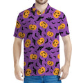 Halloween Bat And Pumpkin Pattern Print Men's Polo Shirt