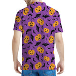 Halloween Bat And Pumpkin Pattern Print Men's Polo Shirt