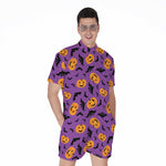 Halloween Bat And Pumpkin Pattern Print Men's Rompers