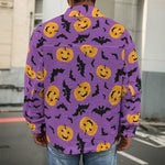 Halloween Bat And Pumpkin Pattern Print Men's Shirt Jacket