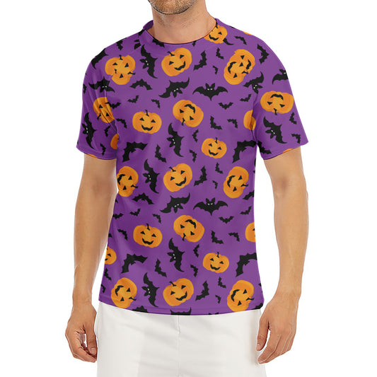 Halloween Bat And Pumpkin Pattern Print Men's Short Sleeve Rash Guard