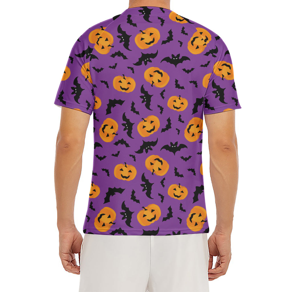 Halloween Bat And Pumpkin Pattern Print Men's Short Sleeve Rash Guard