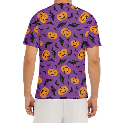 Halloween Bat And Pumpkin Pattern Print Men's Short Sleeve Rash Guard