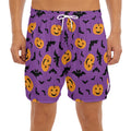 Halloween Bat And Pumpkin Pattern Print Men's Split Running Shorts