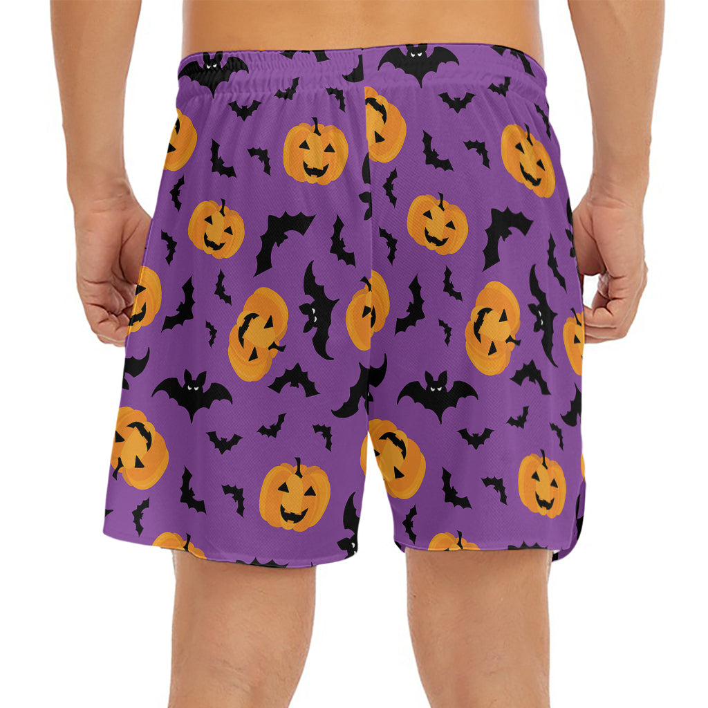 Halloween Bat And Pumpkin Pattern Print Men's Split Running Shorts
