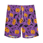 Halloween Bat And Pumpkin Pattern Print Men's Sports Shorts