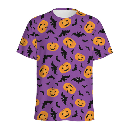 Halloween Bat And Pumpkin Pattern Print Men's Sports T-Shirt