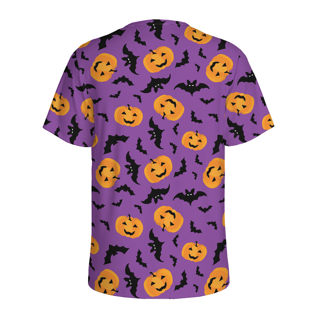 Halloween Bat And Pumpkin Pattern Print Men's Sports T-Shirt