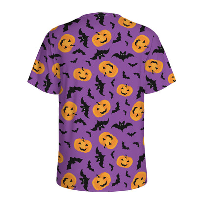 Halloween Bat And Pumpkin Pattern Print Men's Sports T-Shirt