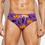 Halloween Bat And Pumpkin Pattern Print Men's Swim Briefs