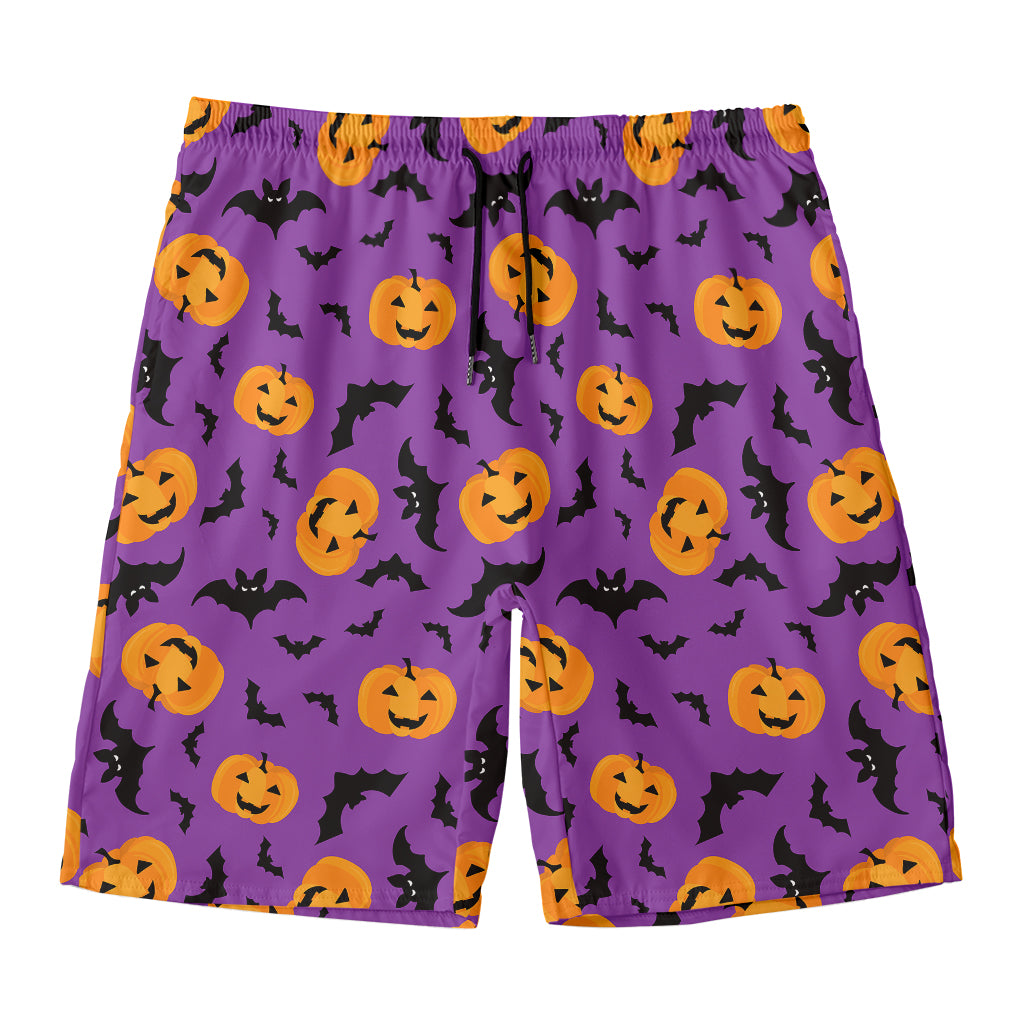 Halloween Bat And Pumpkin Pattern Print Men's Swim Trunks