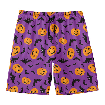 Halloween Bat And Pumpkin Pattern Print Men's Swim Trunks