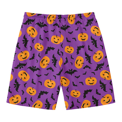 Halloween Bat And Pumpkin Pattern Print Men's Swim Trunks