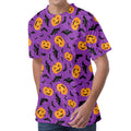 Halloween Bat And Pumpkin Pattern Print Men's Velvet T-Shirt