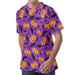 Halloween Bat And Pumpkin Pattern Print Men's Velvet T-Shirt
