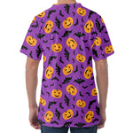 Halloween Bat And Pumpkin Pattern Print Men's Velvet T-Shirt