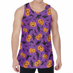 Halloween Bat And Pumpkin Pattern Print Men's Velvet Tank Top