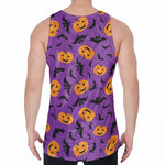 Halloween Bat And Pumpkin Pattern Print Men's Velvet Tank Top