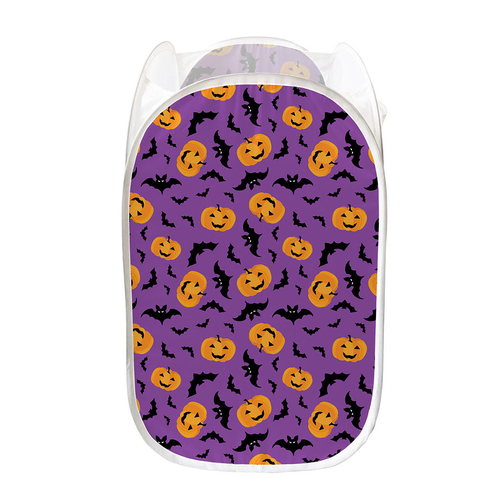 Halloween Bat And Pumpkin Pattern Print Mesh Laundry Hamper
