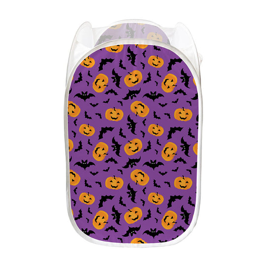 Halloween Bat And Pumpkin Pattern Print Mesh Laundry Hamper