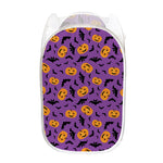 Halloween Bat And Pumpkin Pattern Print Mesh Laundry Hamper
