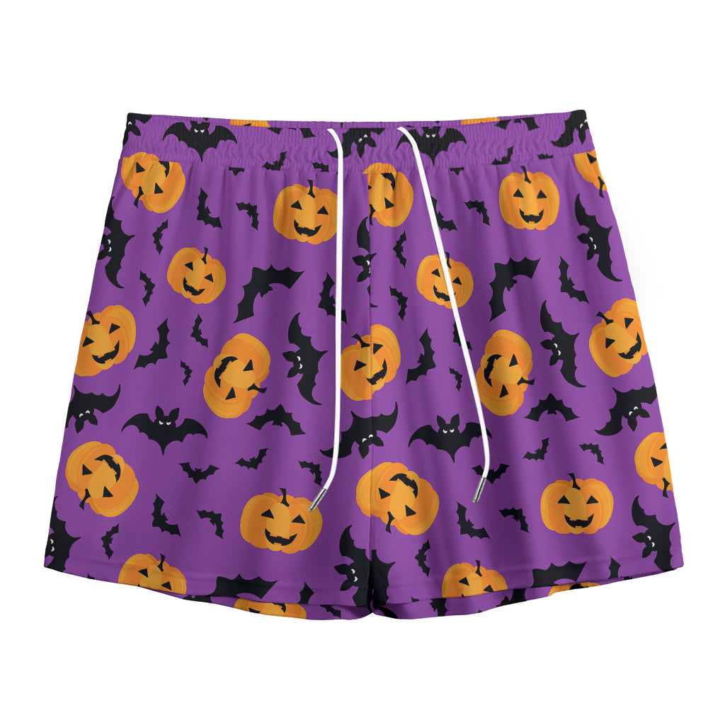 Halloween Bat And Pumpkin Pattern Print Mesh Shorts