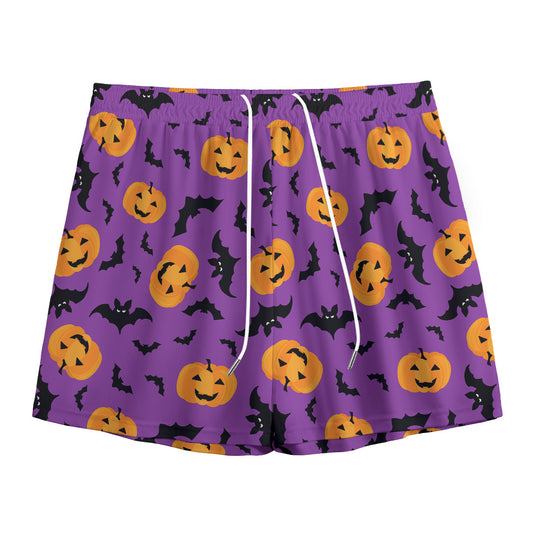 Halloween Bat And Pumpkin Pattern Print Mesh Shorts