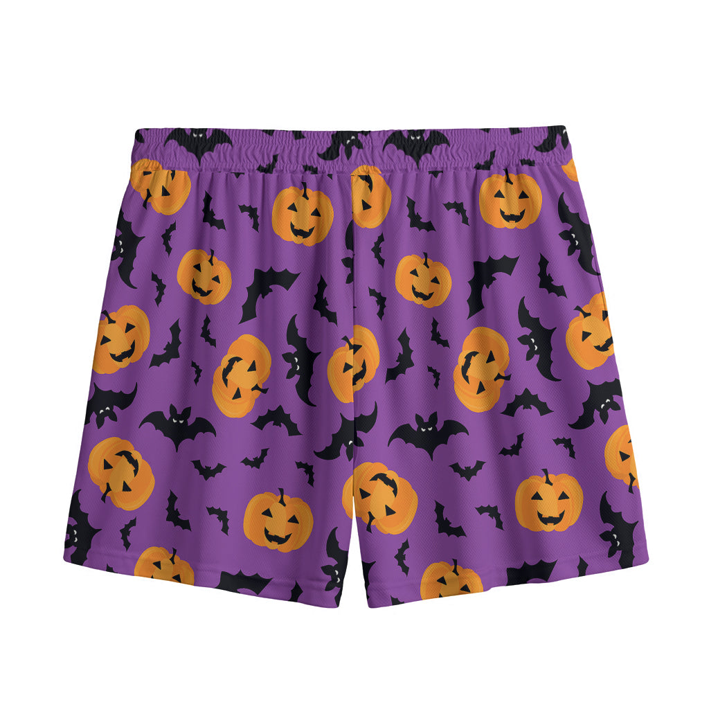 Halloween Bat And Pumpkin Pattern Print Mesh Shorts