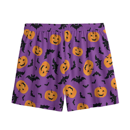 Halloween Bat And Pumpkin Pattern Print Mesh Shorts